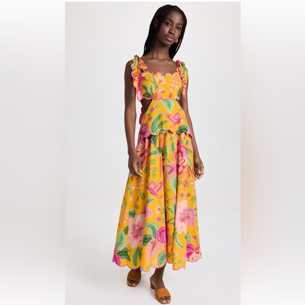 Farm Rio Yellow Macaw Bloom Midi Dress